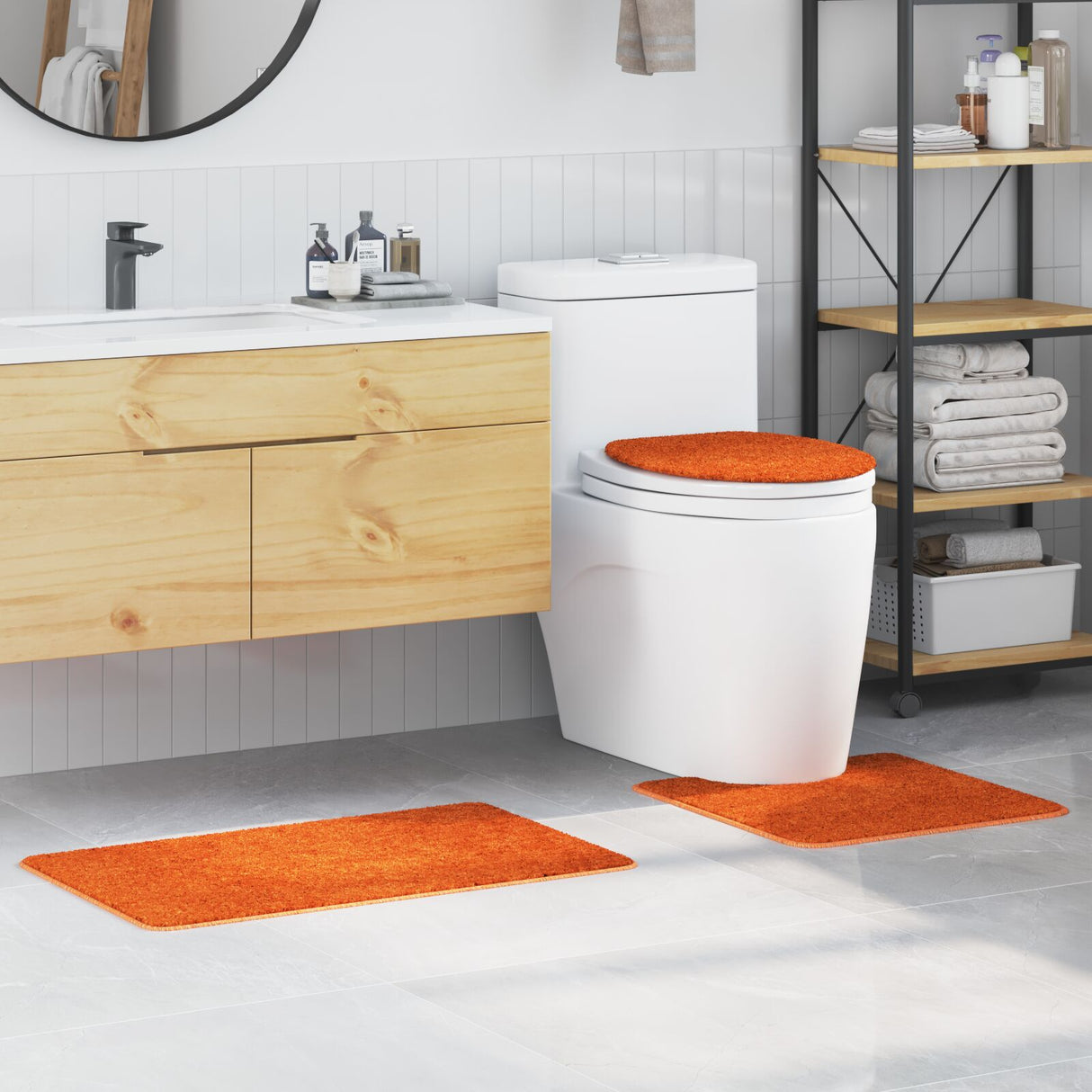 3-delige Badmat Set Oranje Polypropyleen Antislip