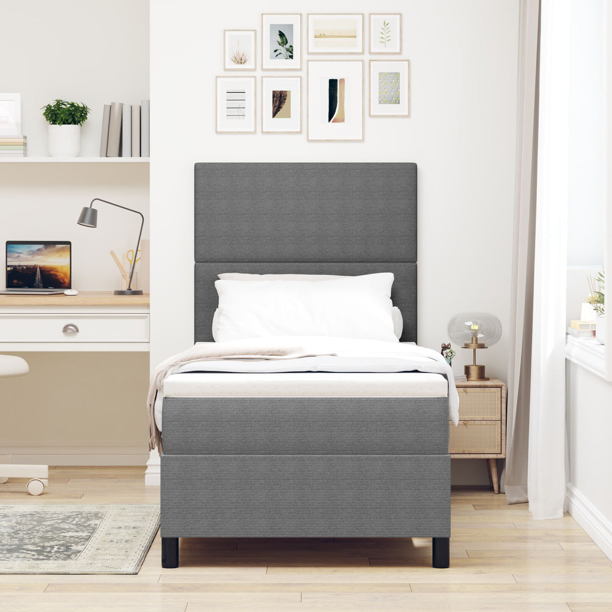 Boxspring Bed met Matras Lichtgrijs 80x200 cm Ribstof