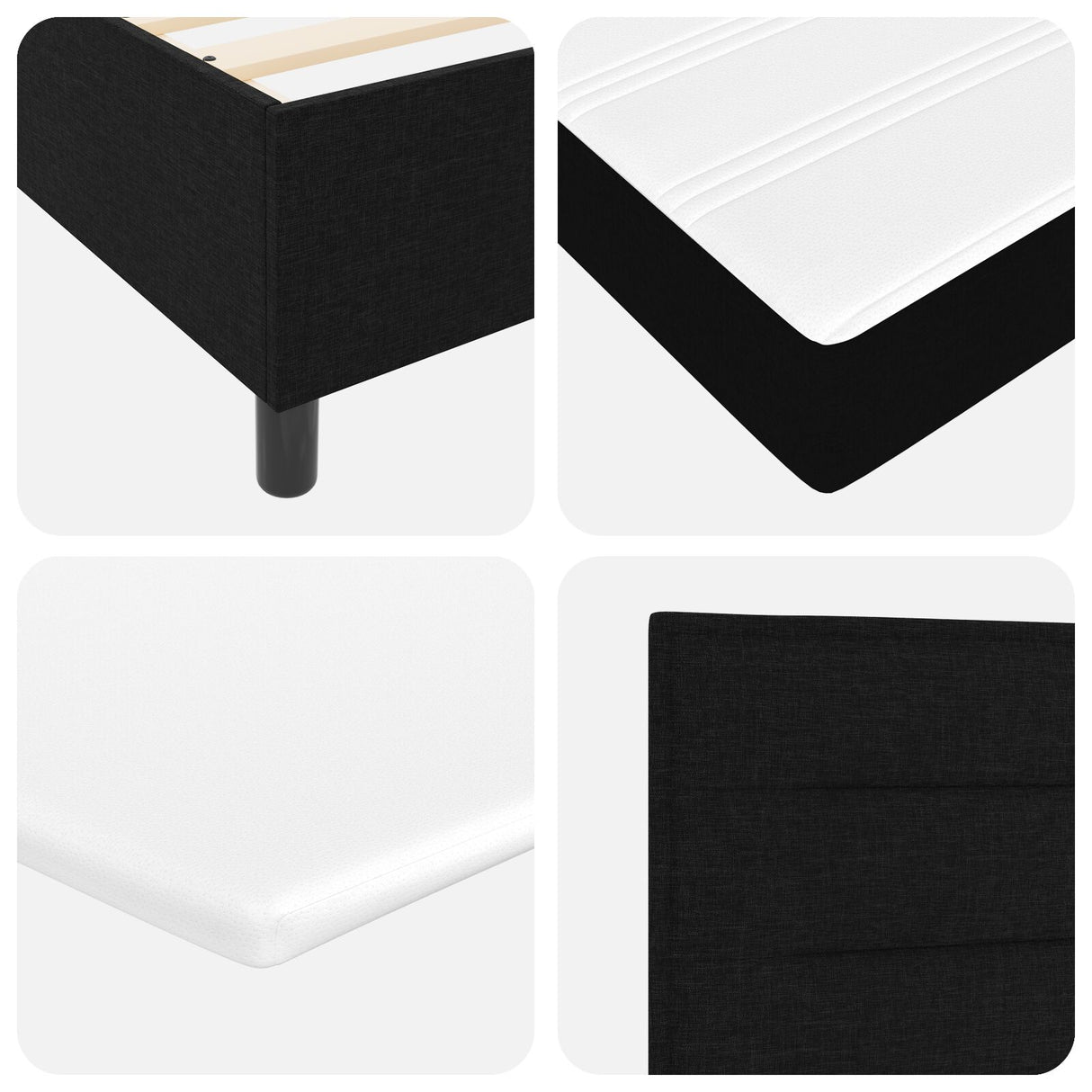 Boxspring Bed met Matras Zwart eenpersoons Stof