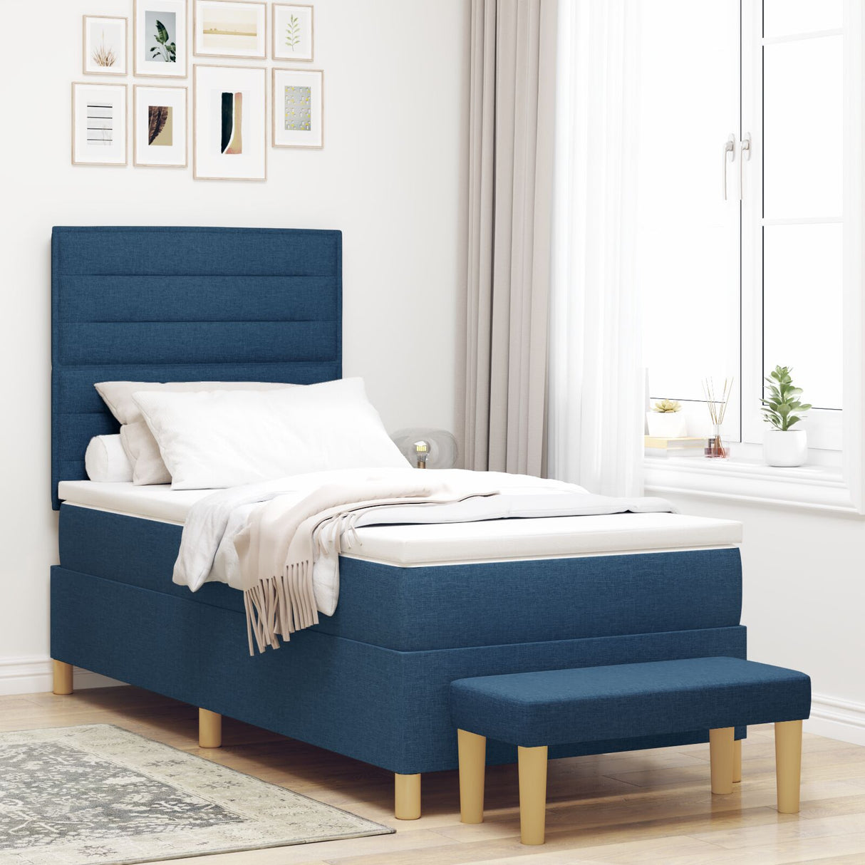 Boxspringbed met Matras & Bank Blauw 80x200 cm Stof