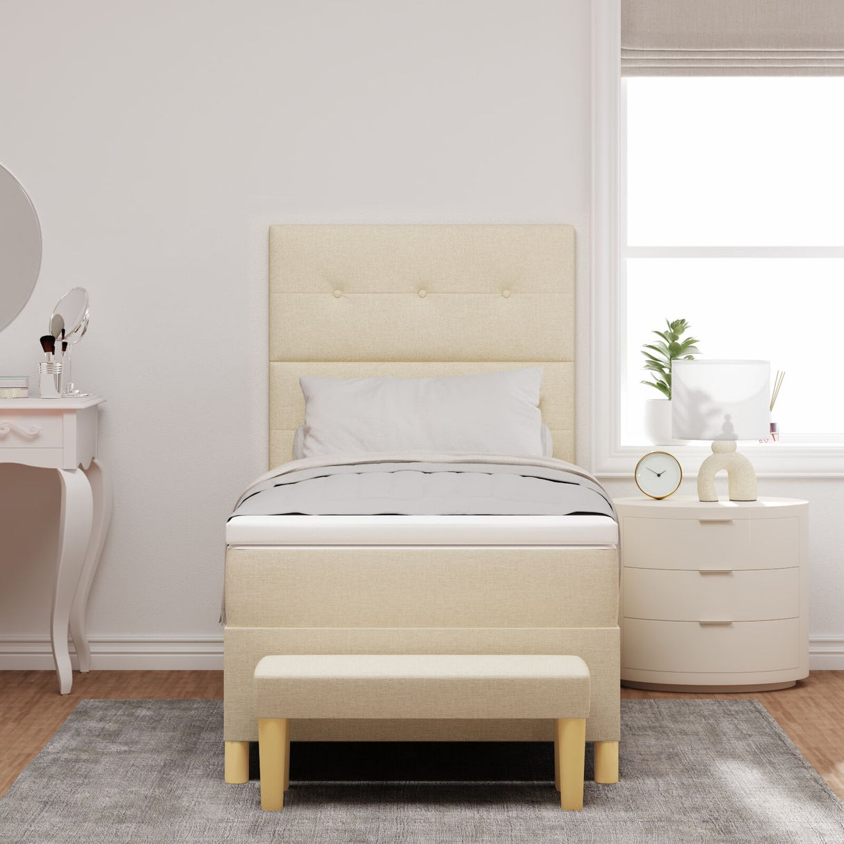 Boxspringbed met Matras & Bank Crème 90x190 cm Stof