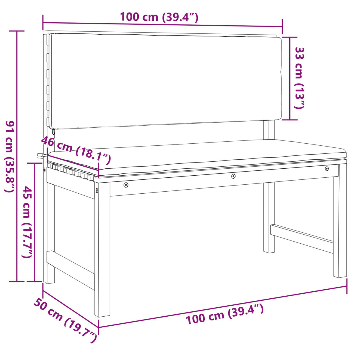 3-delige Tuin Bistro Set met Kussens van Massief Acaciahout