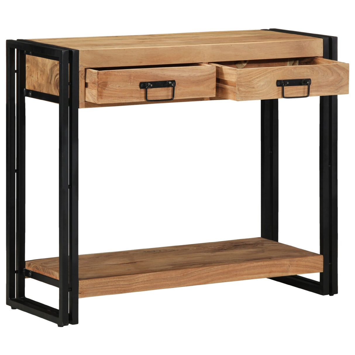 Consoletafel Zwart 90x33x75 cm Massief Acaciahout en Metaal