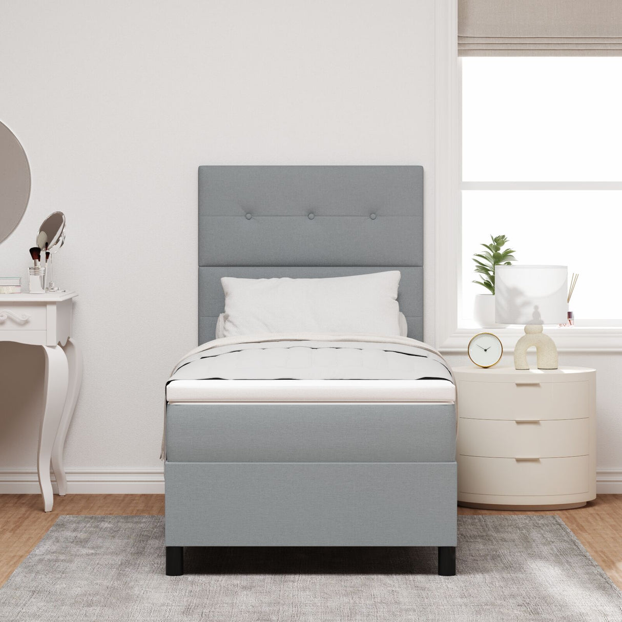 Boxspring Bed met Matras & LED Licht Grijs 90x190 cm Stof
