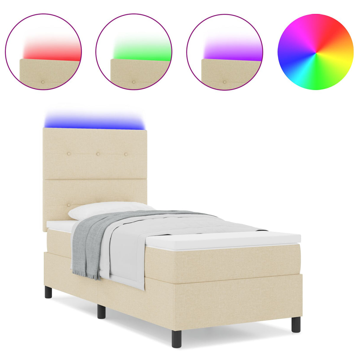 Boxspring Bed met Matras & LED Crème 90x190 cm Stof