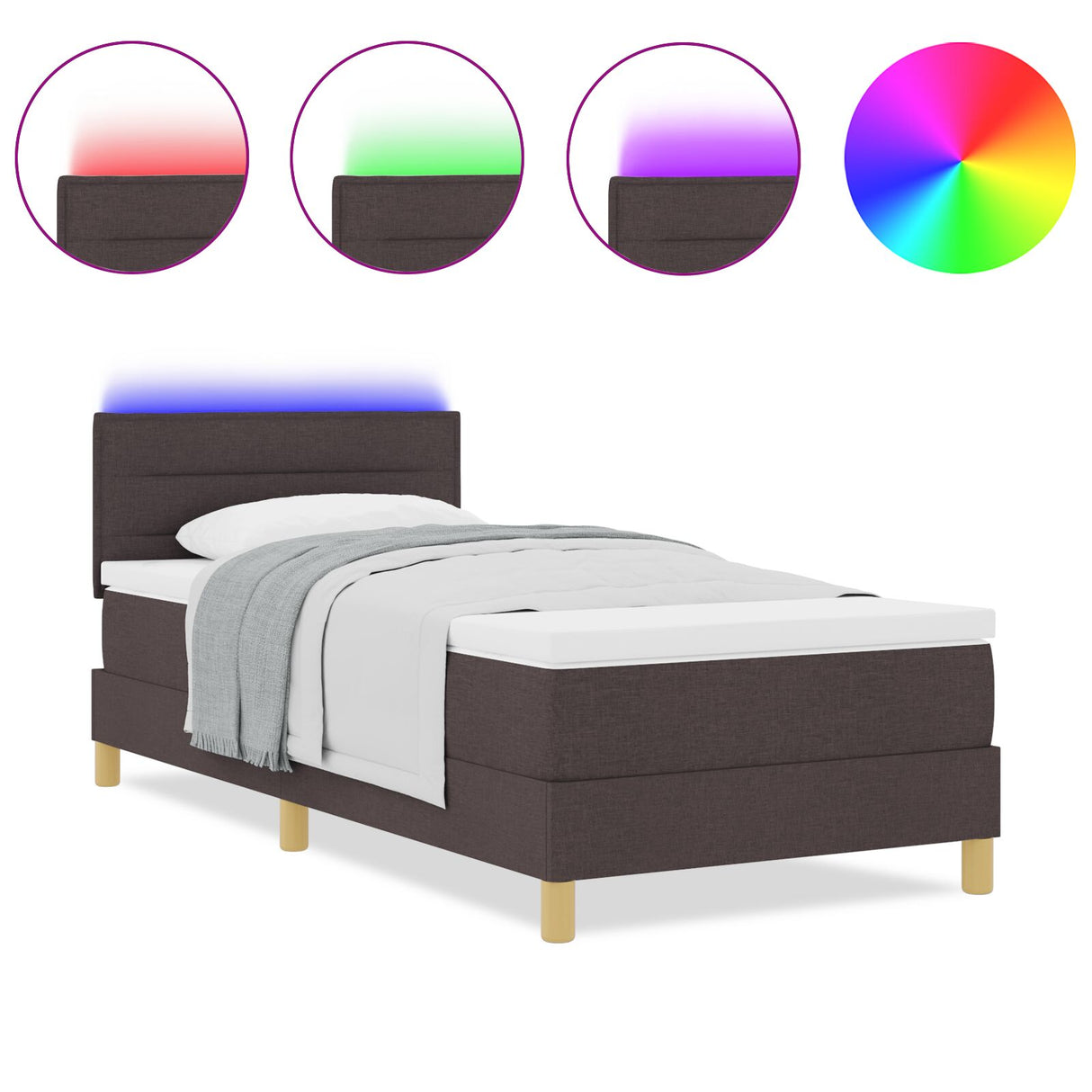 Boxspringbed met Matras & LED Donkerbruin 90x190 cm Stof