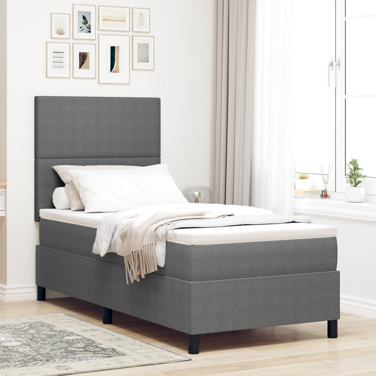 Boxspring Bed met Matras & LED Licht Grijs 80x200 cm Corduroy Stof