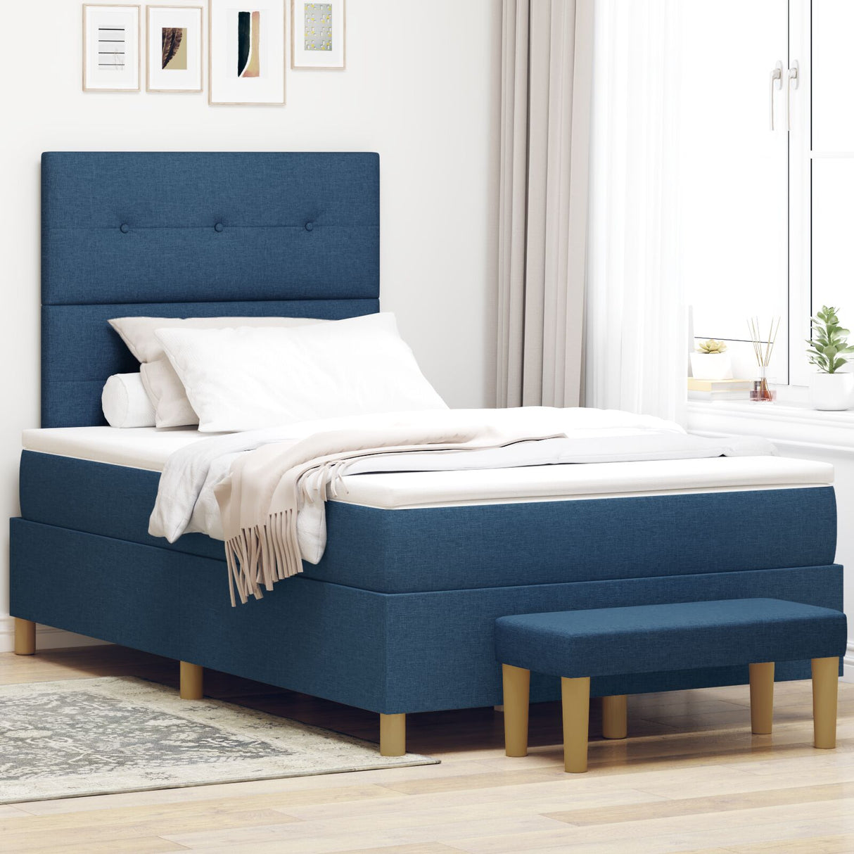 Boxspring Bed met Matras & Bank Blauw 120x190 cm Stof