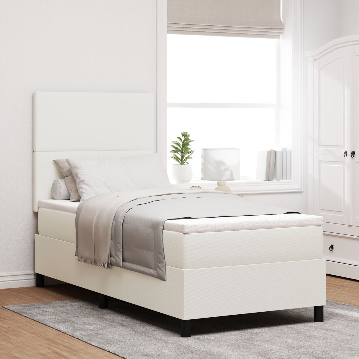 Boxspringbed met matras Crème Eenpersoons Corduroy stof