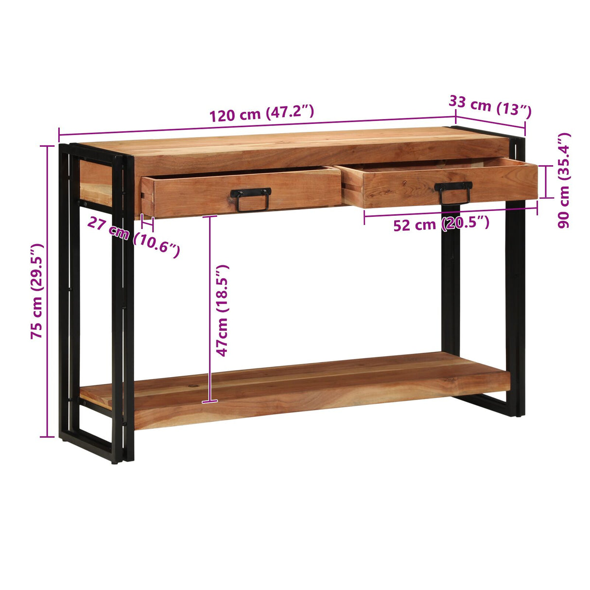 Console Tafel 120x33x75 cm Massief Acaciahout