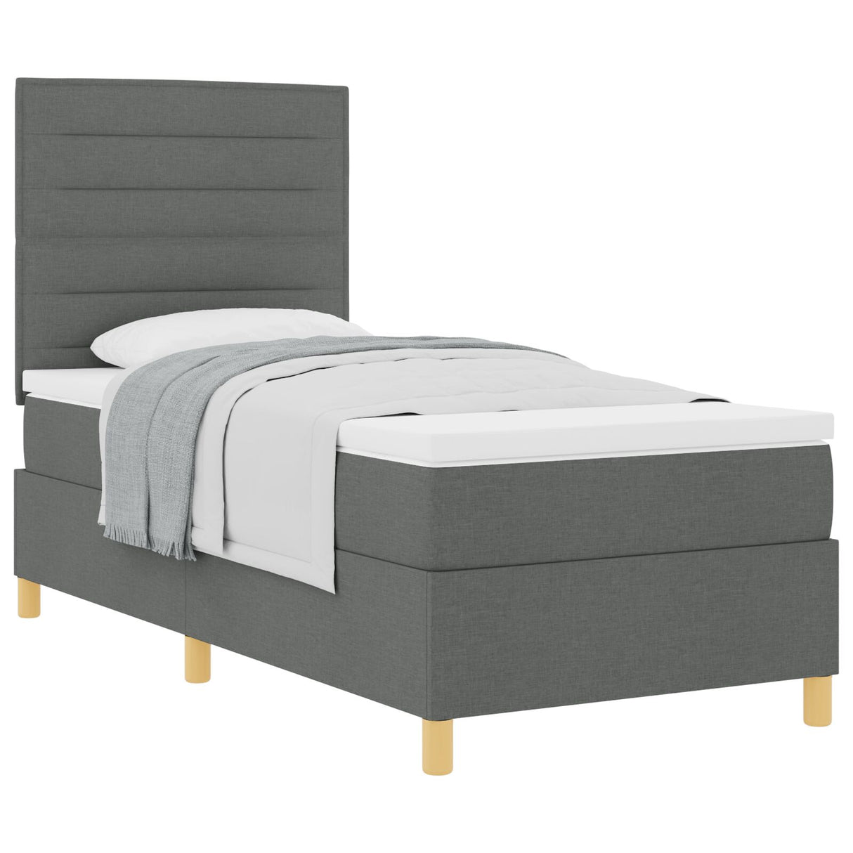 Boxspring Bed met Matras Donkergrijs Eenpersoons Stof