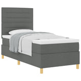 Boxspring Bed met Matras Donkergrijs Eenpersoons Stof
