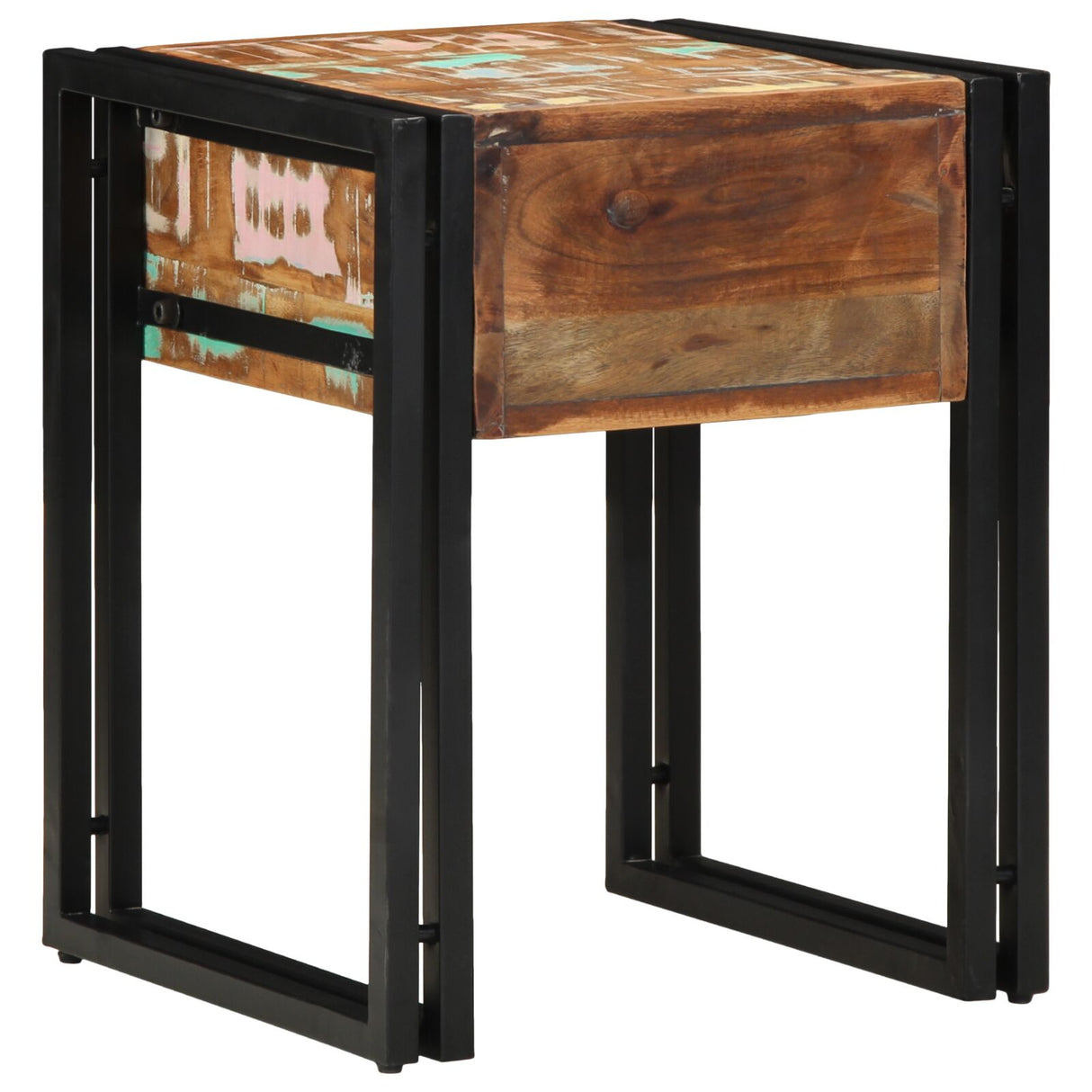 Bijzettafel met Lade Zwart 40x40x50 cm Massief Gerecycled Hout