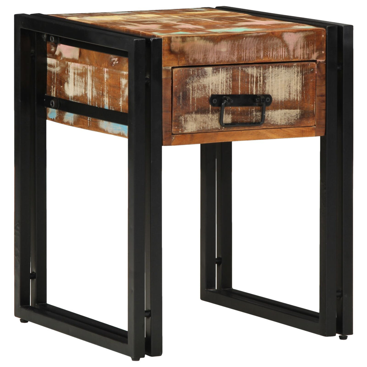 Bijzettafel met Lade Zwart 40x40x50 cm Massief Gerecycled Hout