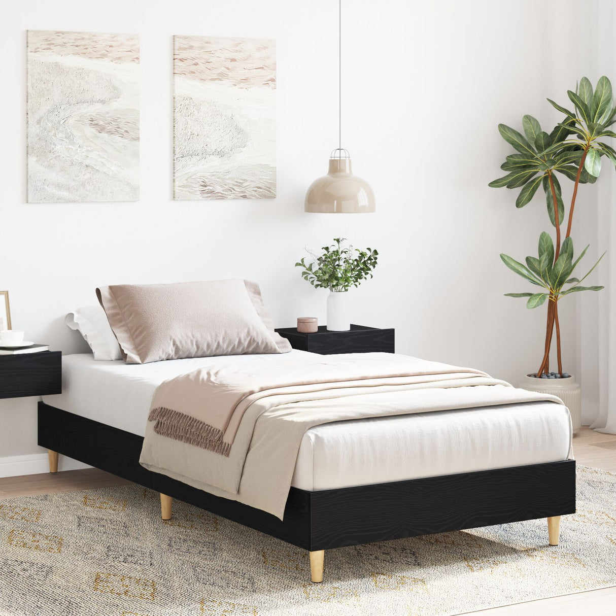 Bedframe 90x190 cm Zwart Eiken Tegenwoordig Hout