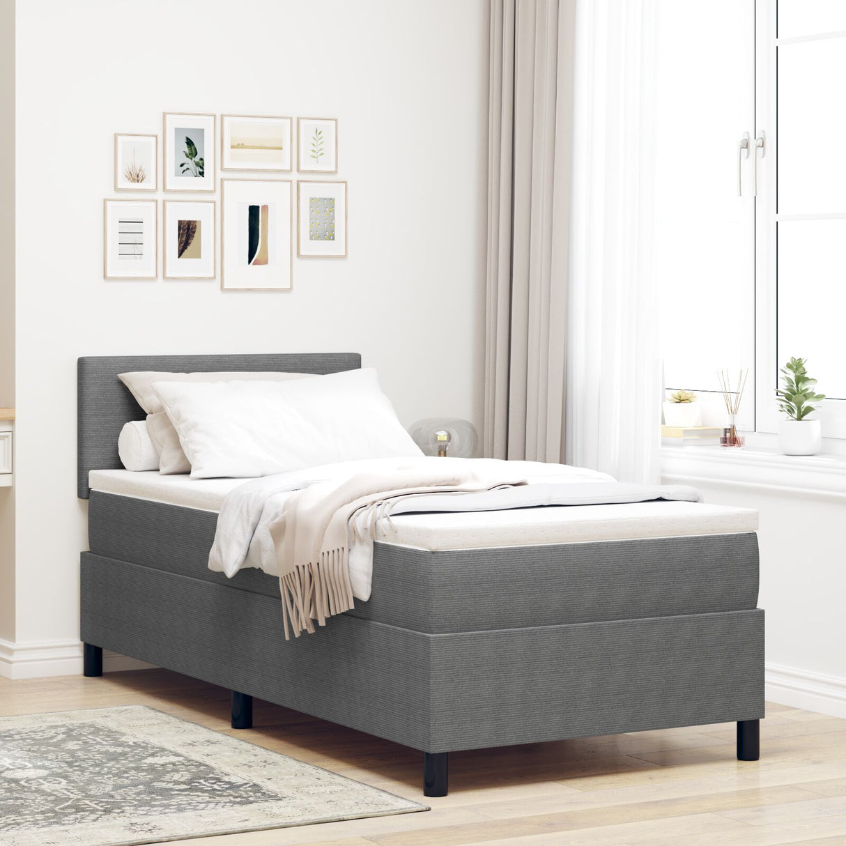 Boxspringbed met matras Lichtgrijs 80x200 cm Corduroy stof