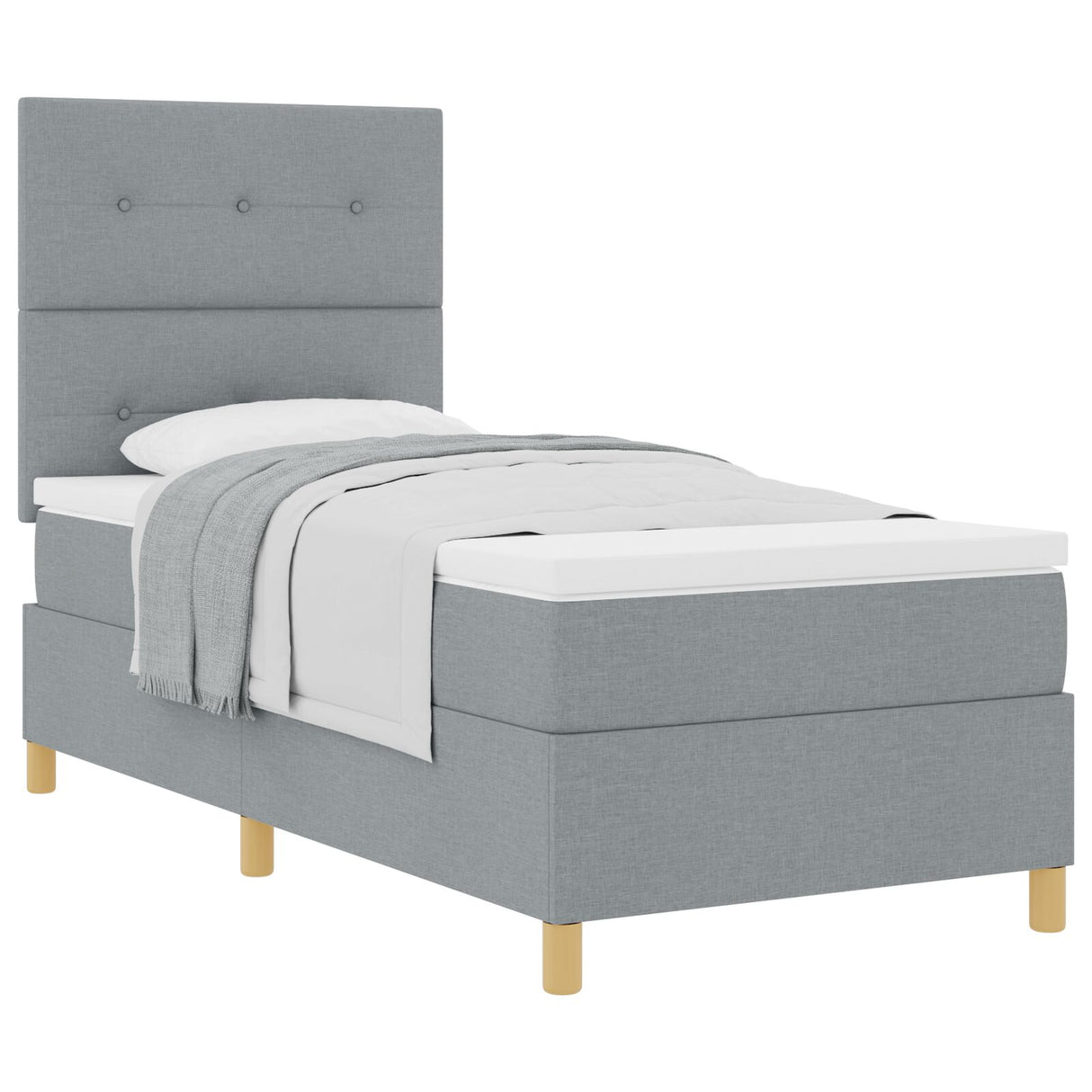 Boxspringbed met matras lichtgrijs eenpersoons stof