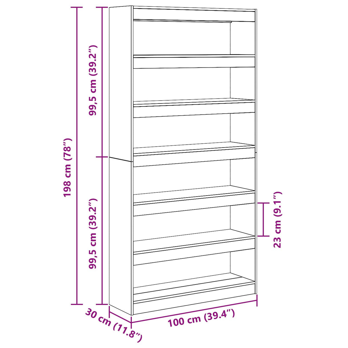 Boekenkast/Kamerdivider Zwart Eiken 100x30x198 cm Gemaakt van engineered hout