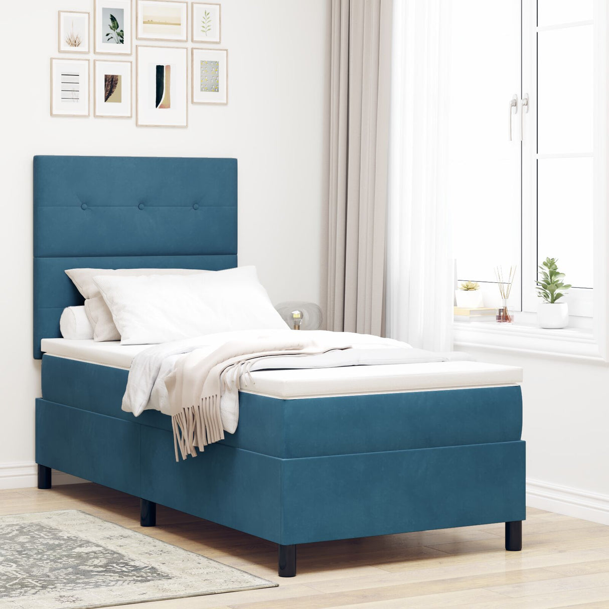 Boxspring Bed met Matras Donkerblauw 80x200 cm Fluweel