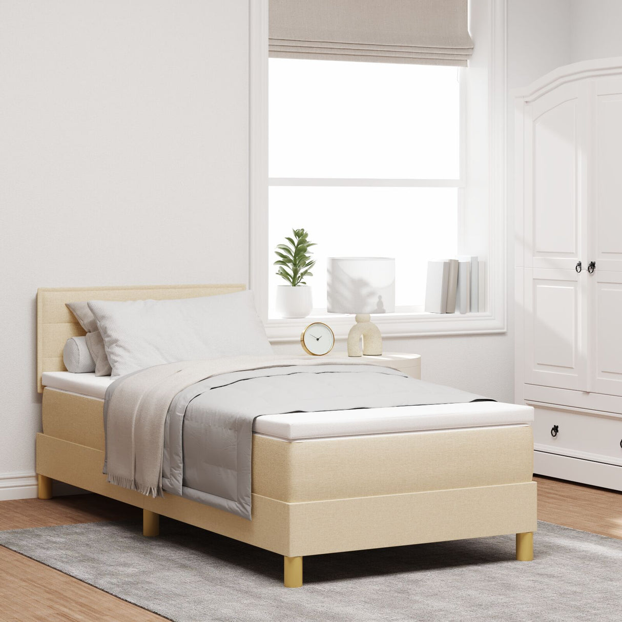 Boxspringbed met Matras Crème 80x200 cm Stof