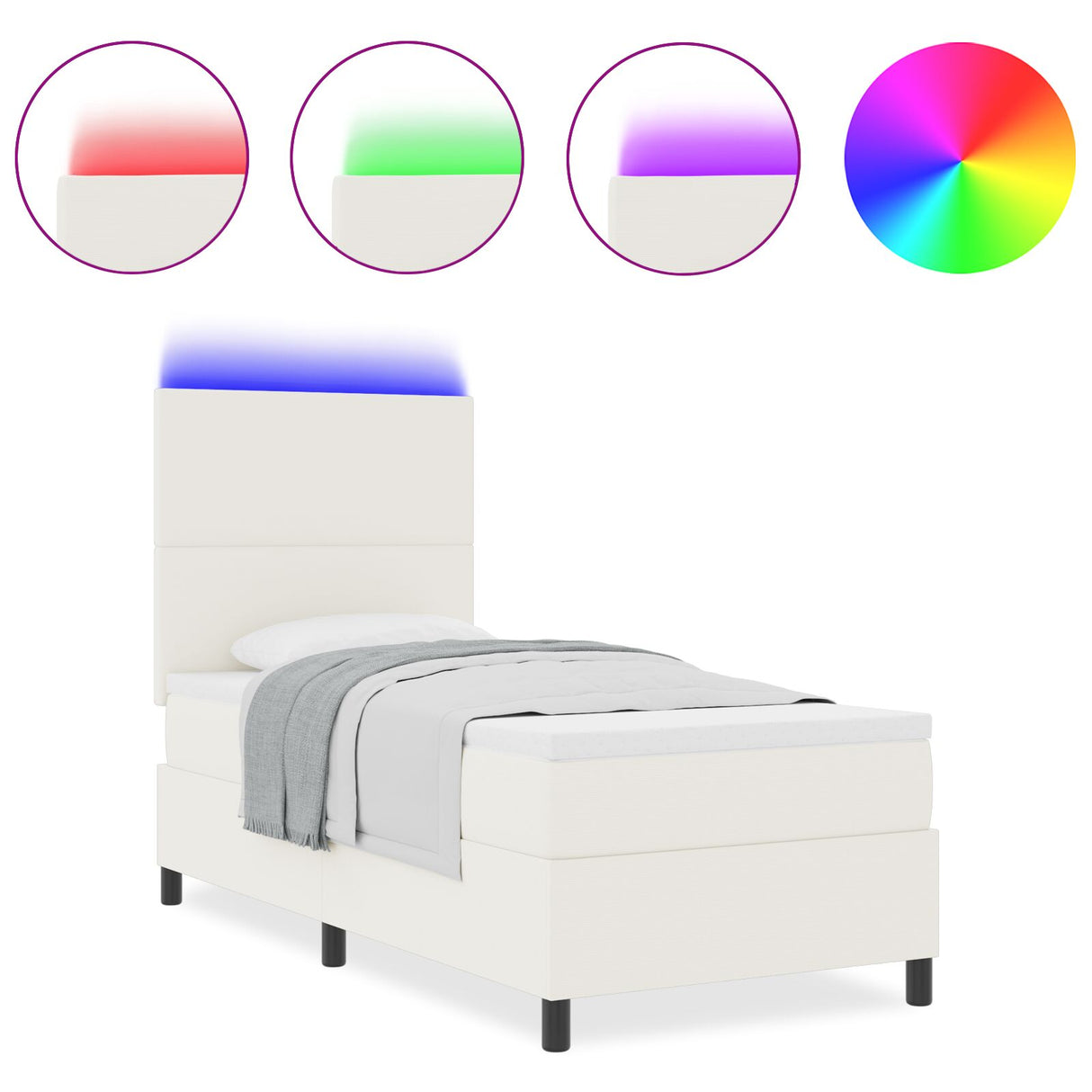 Boxspring Bed met Matras & LED Crème Eenpersoons Corduroy Stof