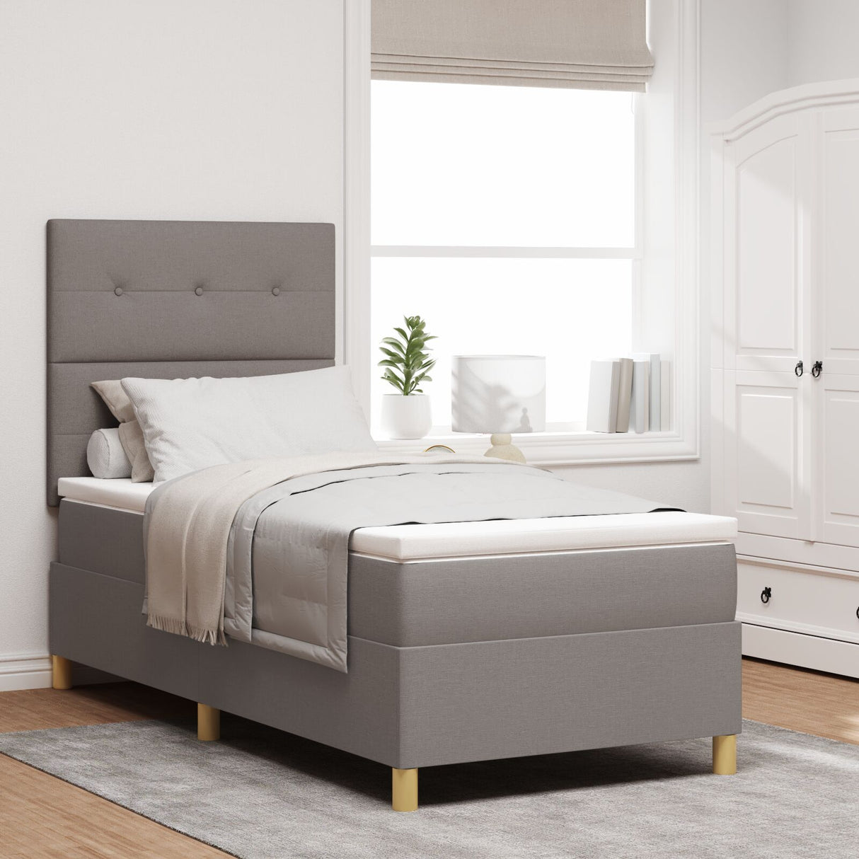 Boxspringbed met matras Taupe Eenpersoons Stof