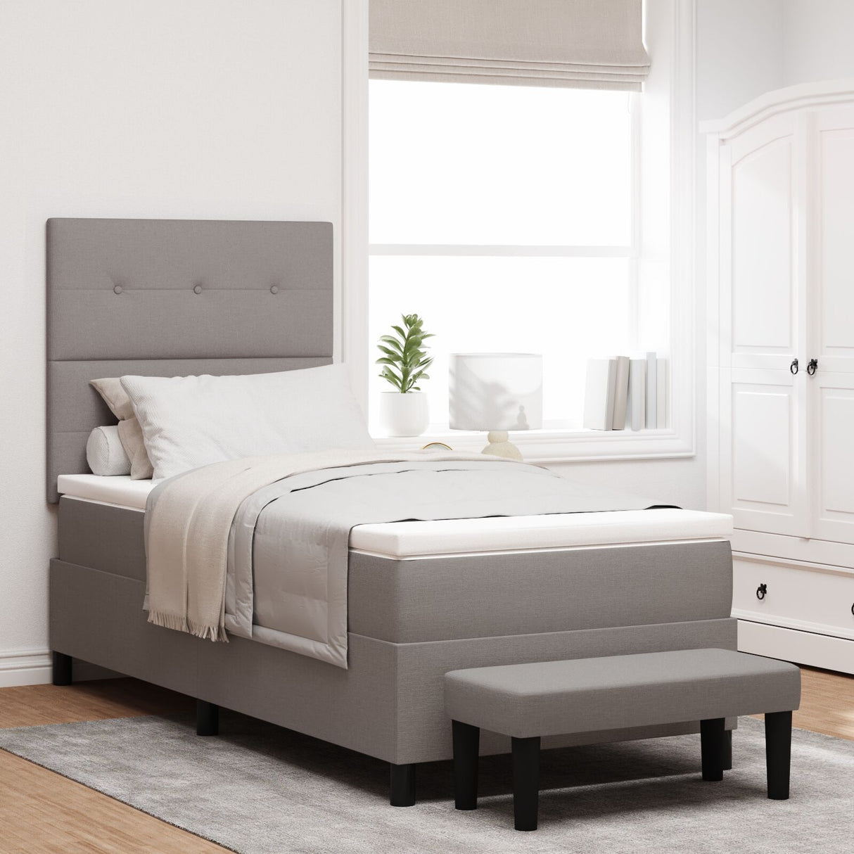 Boxspringbed met Matras & Bank Taupe 90x190 cm Stof