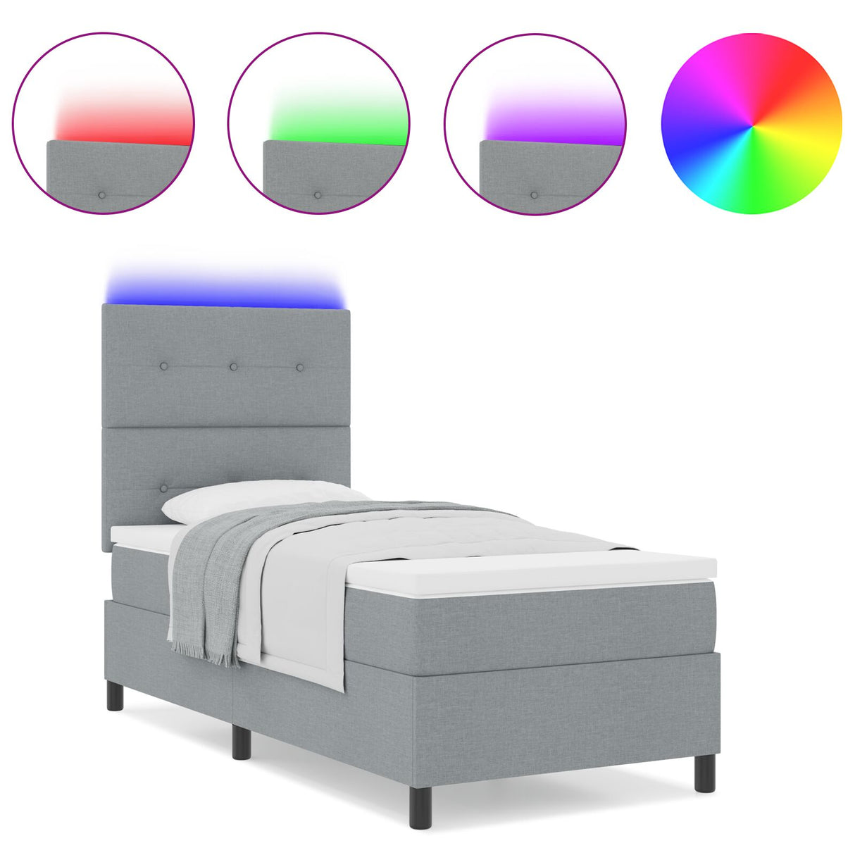 Boxspring Bed met Matras & LED Licht Grijs 90x190 cm Stof