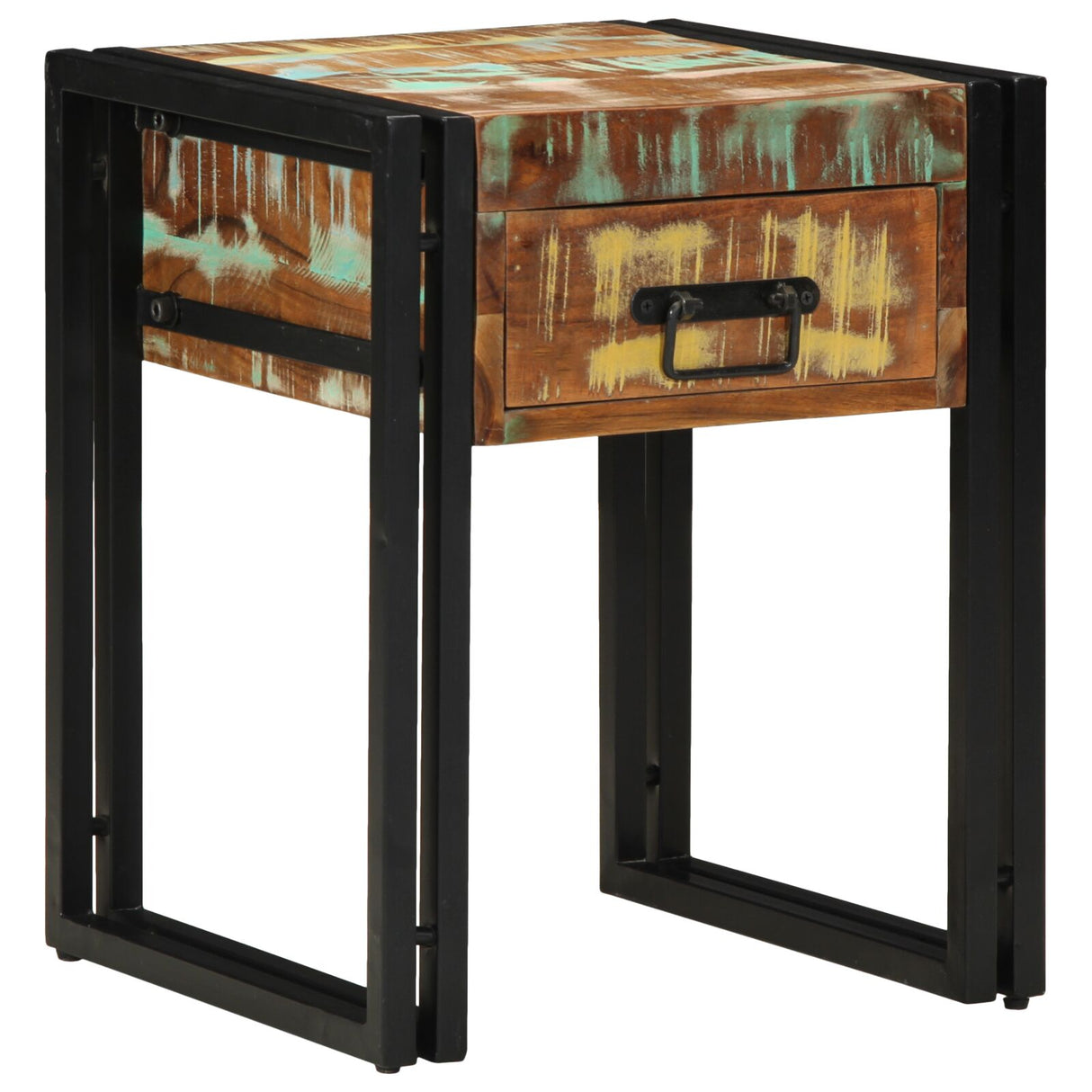 Bijzettafel met Lade Zwart 40x40x50 cm Massief Gerecycled Hout