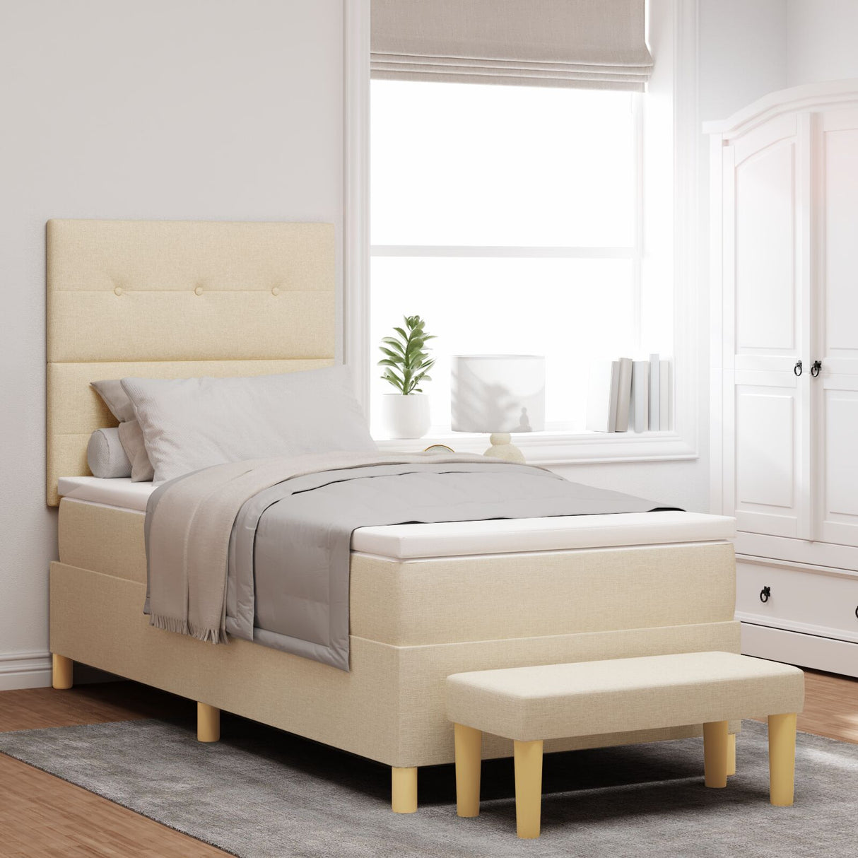Boxspringbed met Matras & Bank Crème 90x190 cm Stof