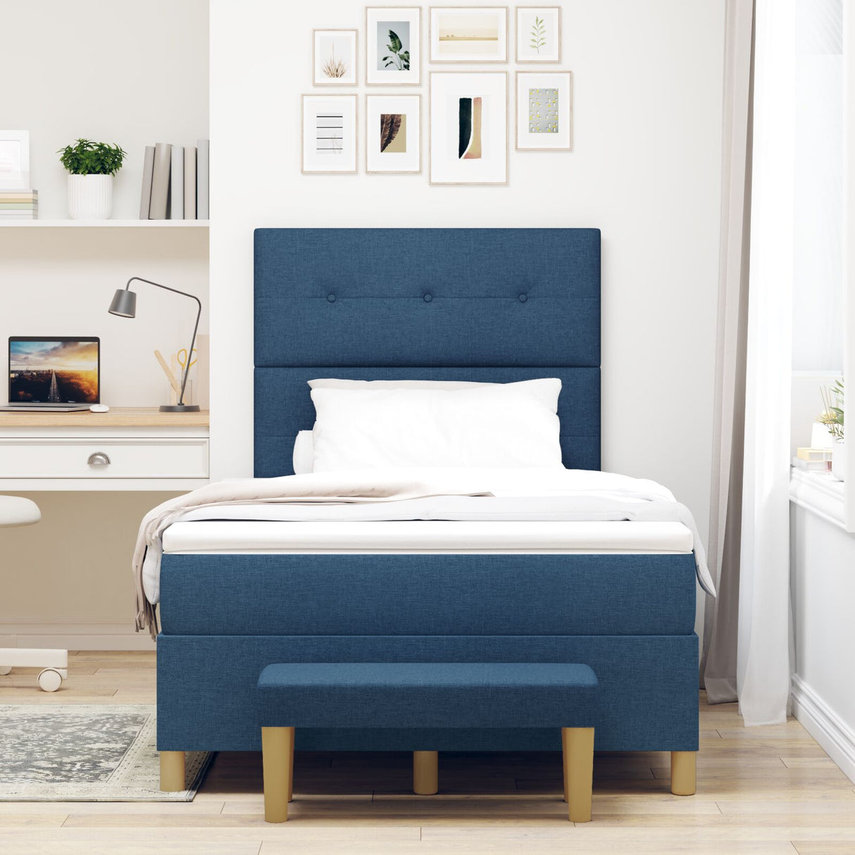 Boxspring Bed met Matras & Bank Blauw 120x190 cm Stof