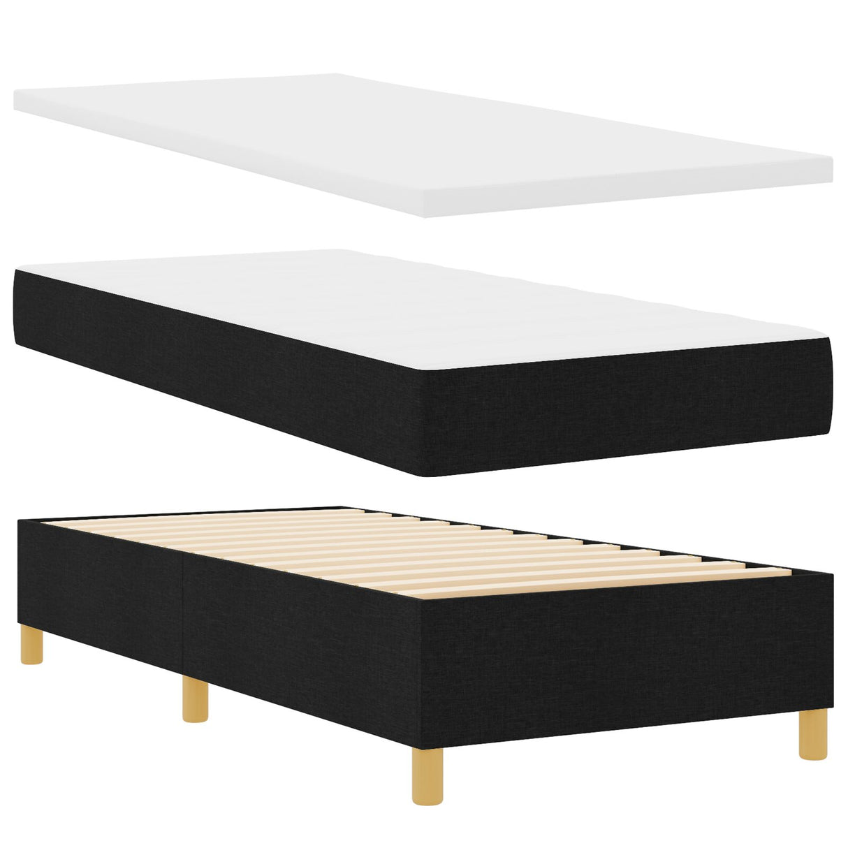 Bedframe met Matras Zwart Stof 90 x 190 cm Bedmatras