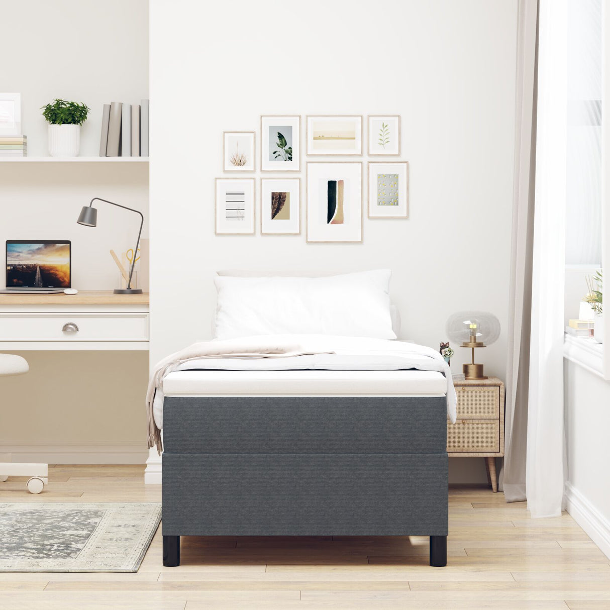 Boxspring Bed met Matras Donkergrijs 80x200 cm Corduroy Stof